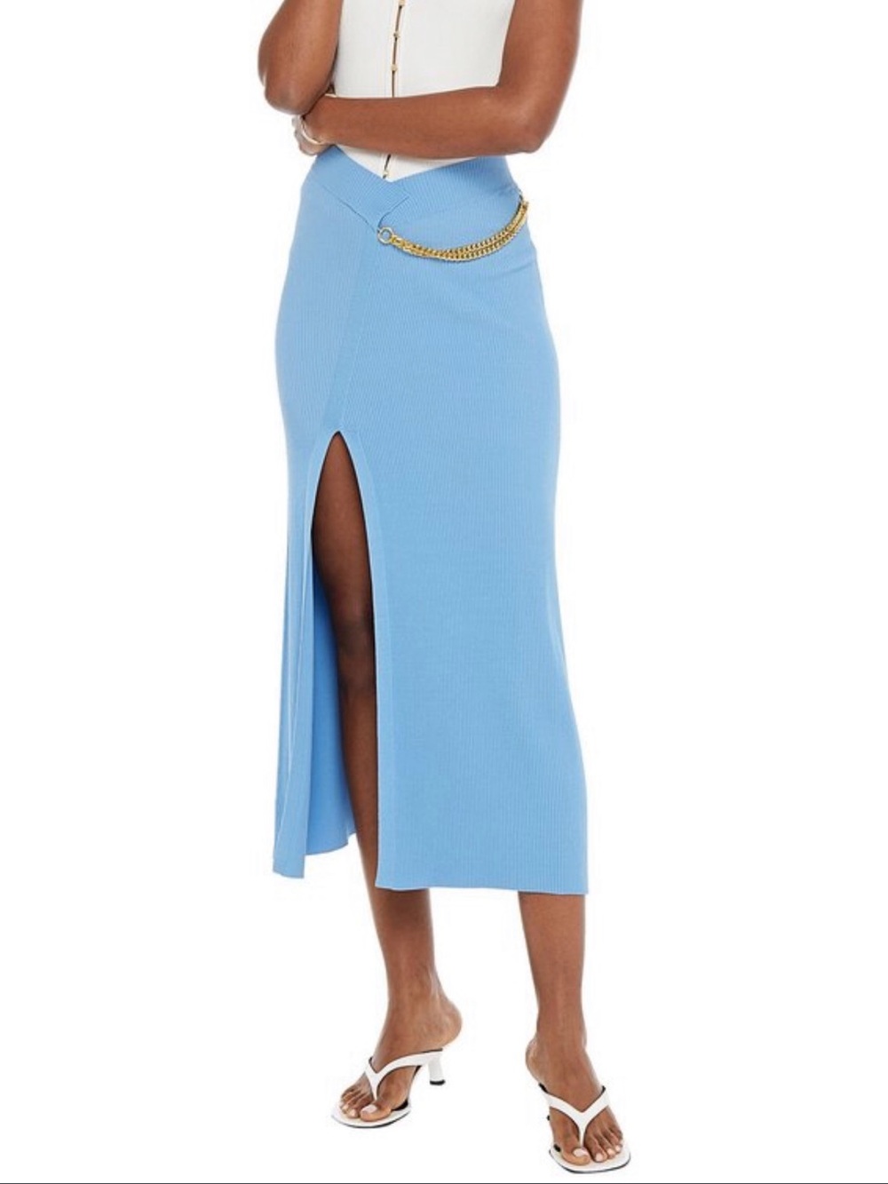 NICHOLAS Gisele Chain-Embellished Ribbed-Knit skirt - Blue